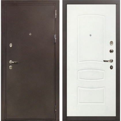 Стальная дверь Рекс 5А Белая шагрень / Пастораль с зеркалом (Сандал серый)